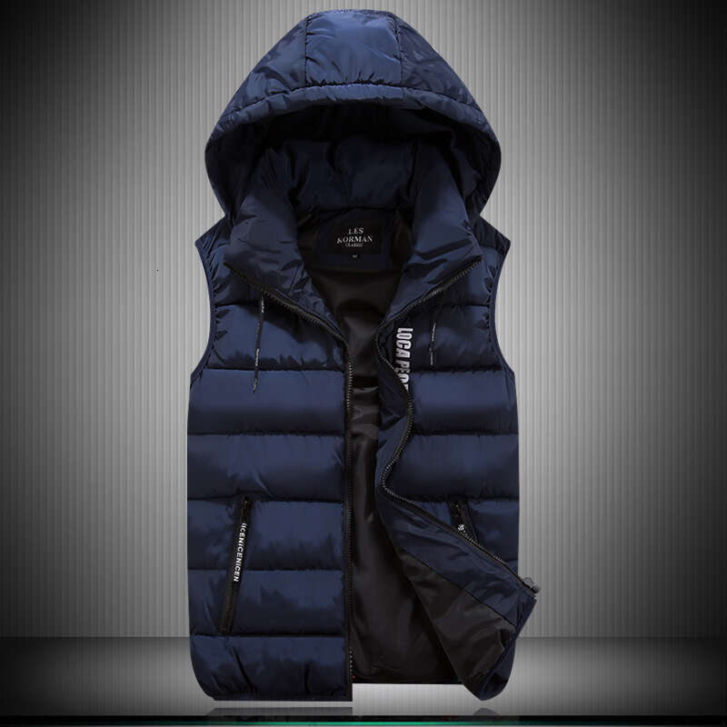 New Warm Cotton Vest For Men In Autumn And Winter, Detachable Hat, Short Student Work Clothes, Vest, Shoulder, Oversized
