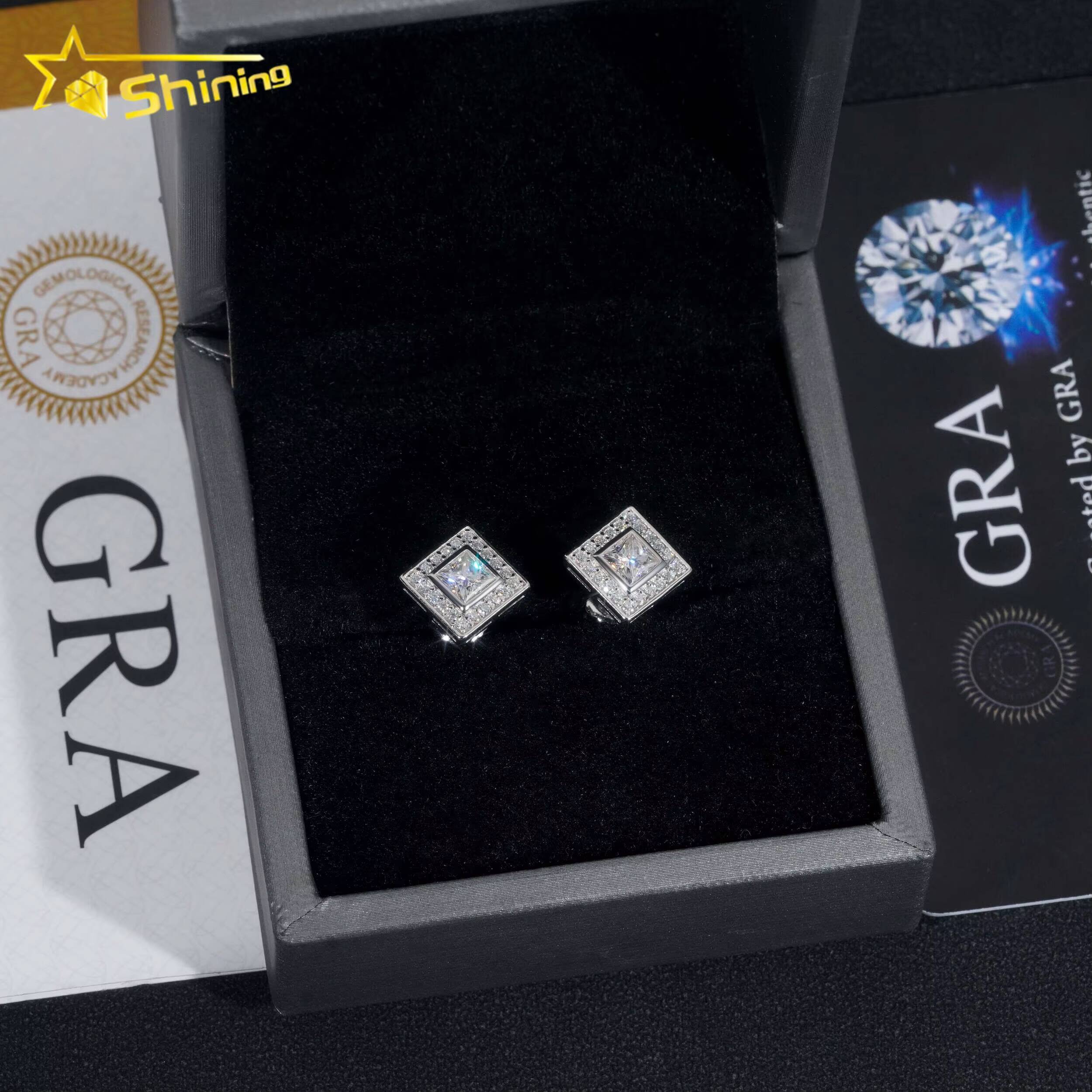 New Arrivals Top Quality Square Princess Cut Stud Earring 925 Sterling Silver Moissanite Diamond Earrings