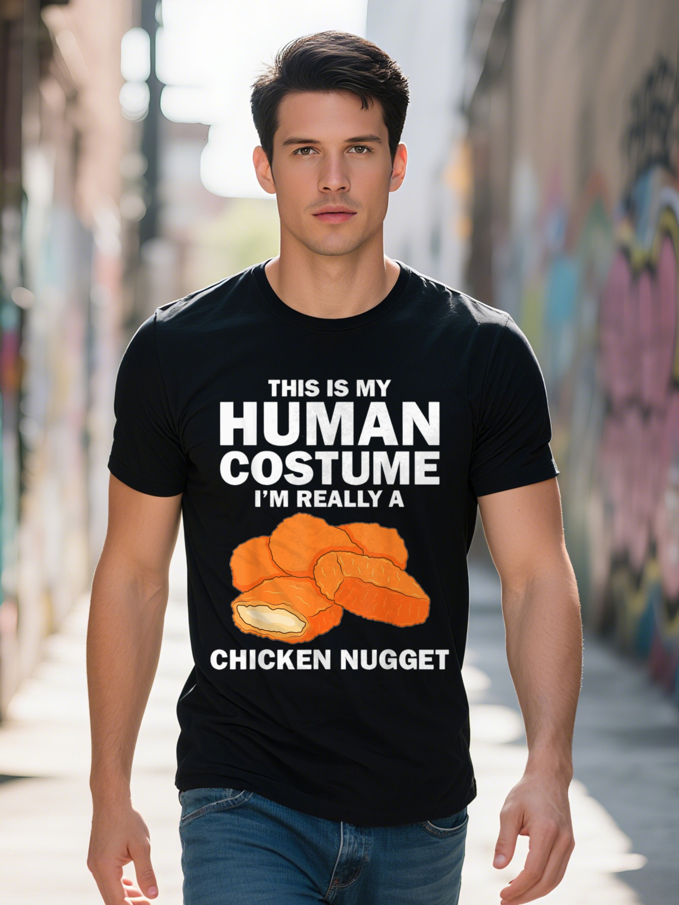 Men s Cotton T Shirt Fun Chicken Net Design Casual Fit, Washable 4703b
