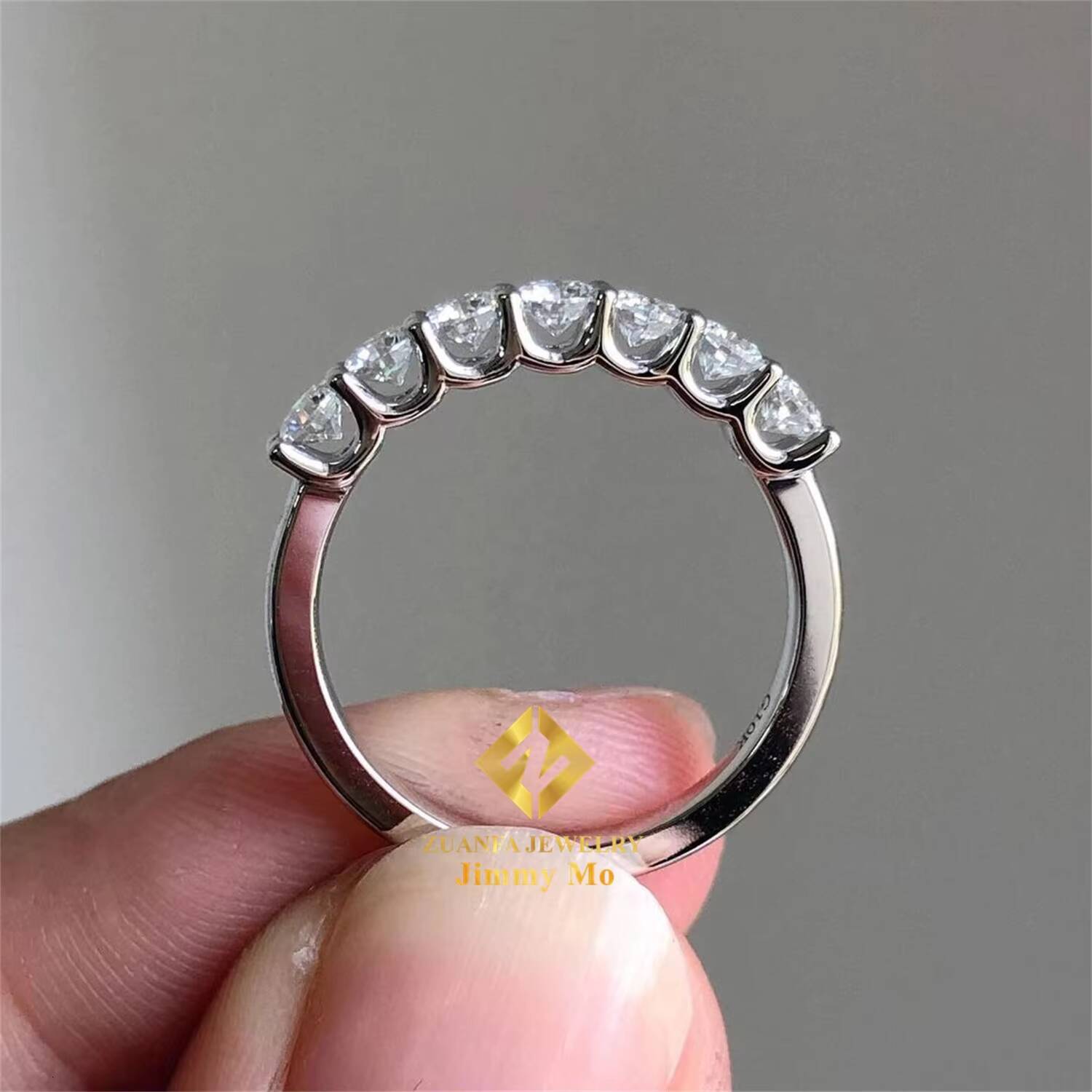 Wedding Prong Setting Bridal Jewelry 10k Yellow Gold VVS1 Round Moissanite Diamond Half Band Engagement Eternity Band Ring