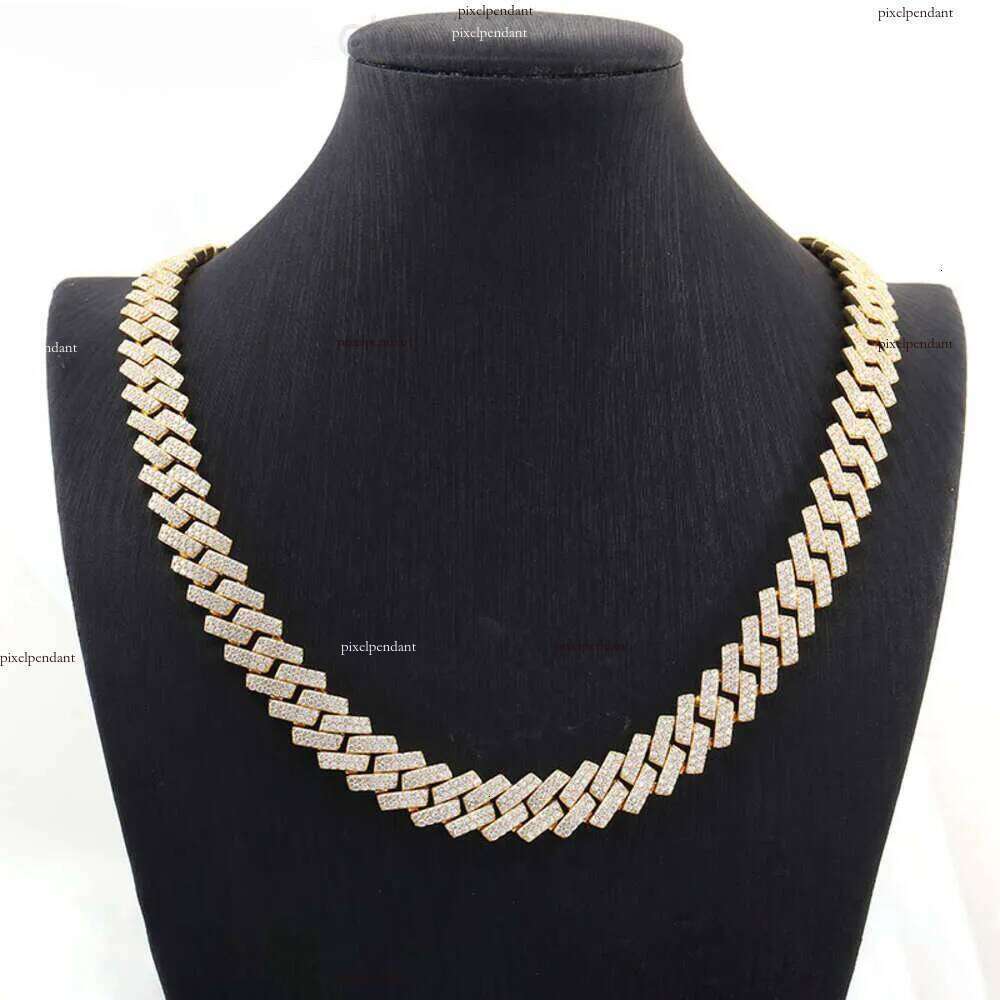 Hot Sale 20mm Hip Hop Link Sier Gold Plated Necklace Iced Out Cuban Chain Moissanite