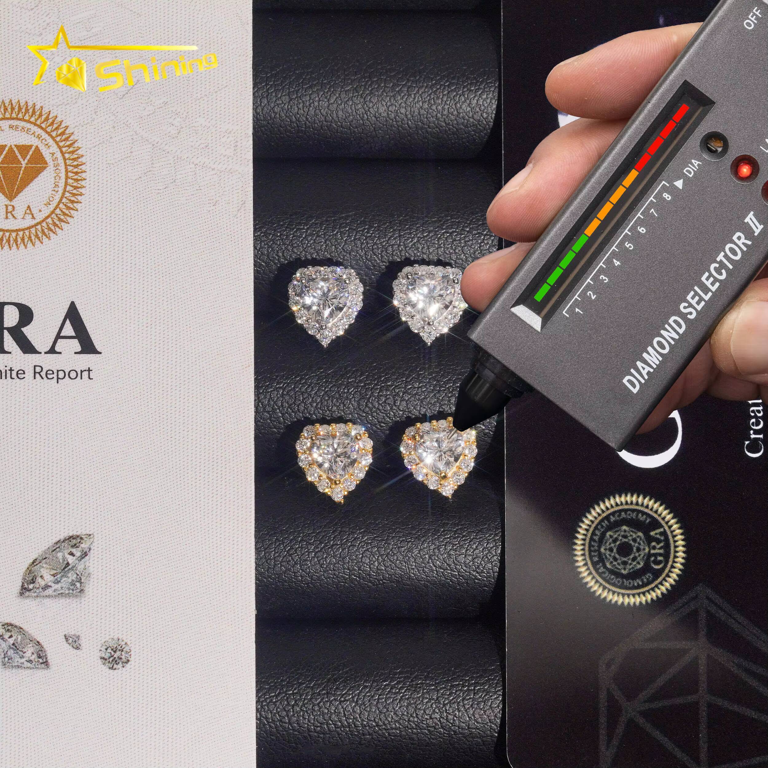 US Warehouse Fast Shipping Hip Hop Jewelry 925 Sterling Silver VVS Diamond Heart Cut Iced Out Moissanite Stud Earrings