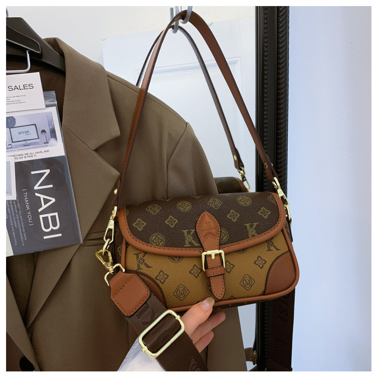 Women's bag new temperament, splicing print niche explosive versatile wallet punch-free shoulder strap fashionable shoulder bag2025