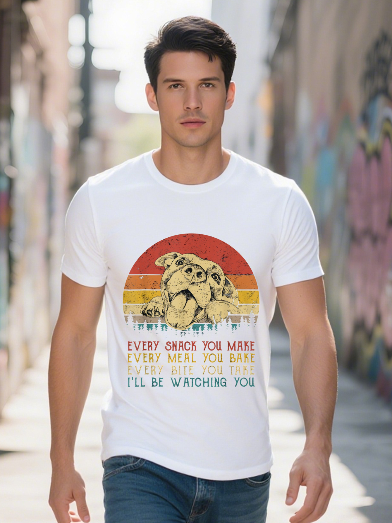 Men s Cotton T Shirt with Playful Pitbull Graphic Every Snack You Make I'll Be Watching Dog Lover Tee Casual ba22f