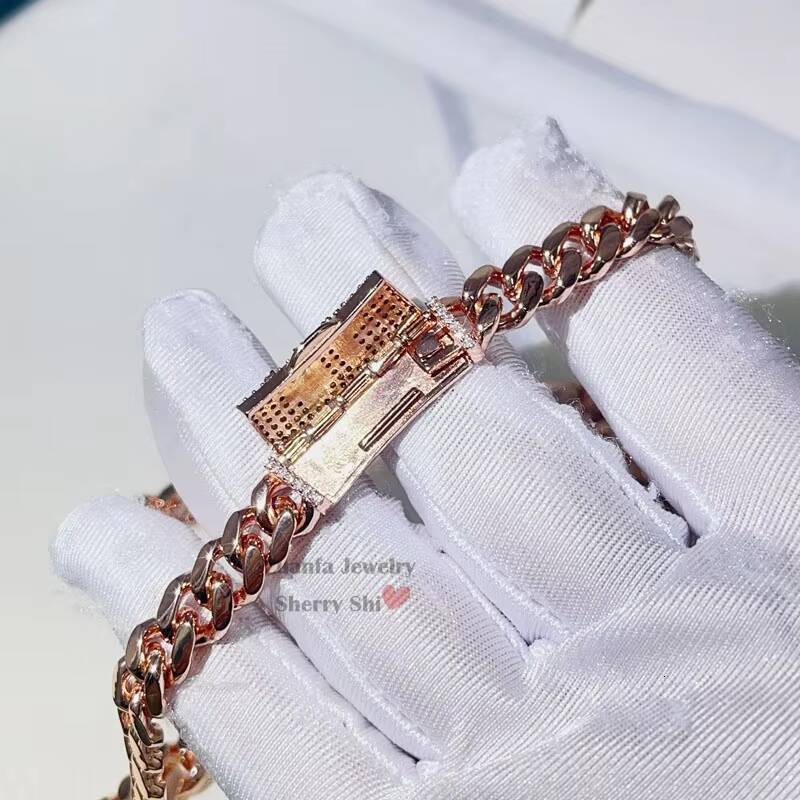 Zuanfa Jewelry Sterling Silver 925 Plain Cuban Necklace Iced Out 8MM Rose Gold Name Cuban Chain