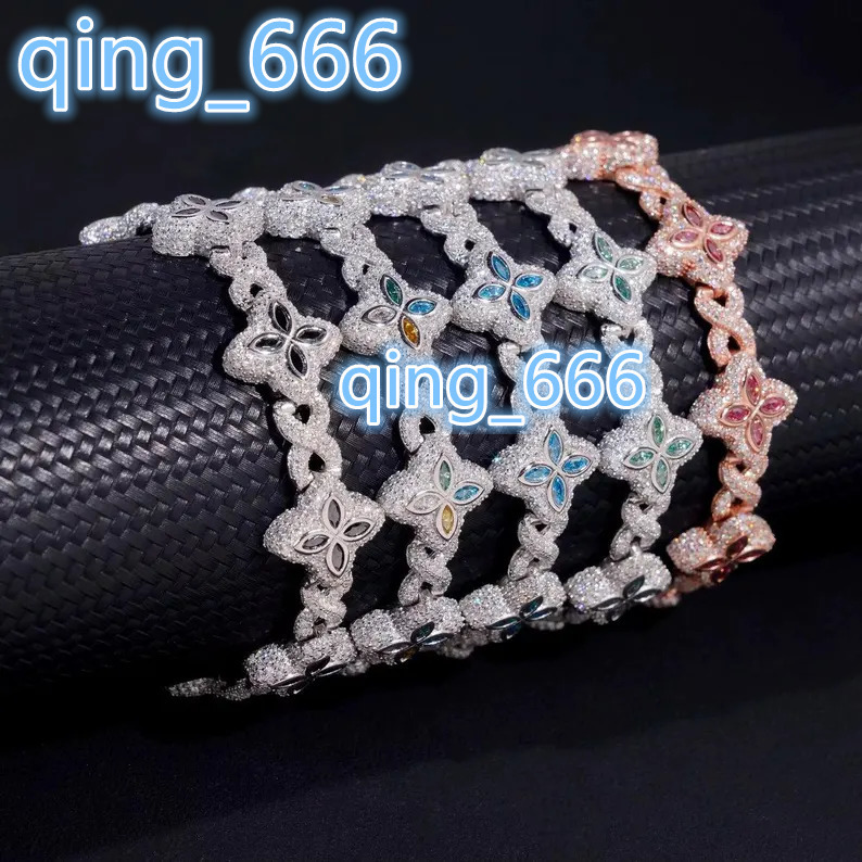 Hot Sale Real VVS Moissanite Clover Leaf Bracelet 925 Sterling Silver Infinity Link Iced Out Moissanite Bracelet for Men Women