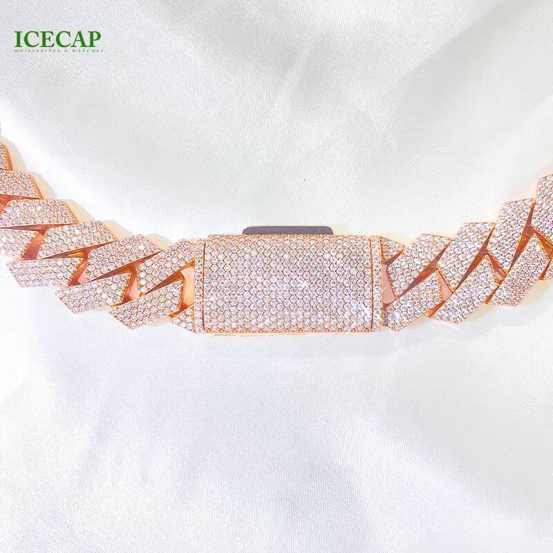 Hot Moissanite Chain Miami Cuban Link Necklace Men Hip Hop 925 Silver Rose Gold Plated 20mm Moissanite Cuban Link Chain Men
