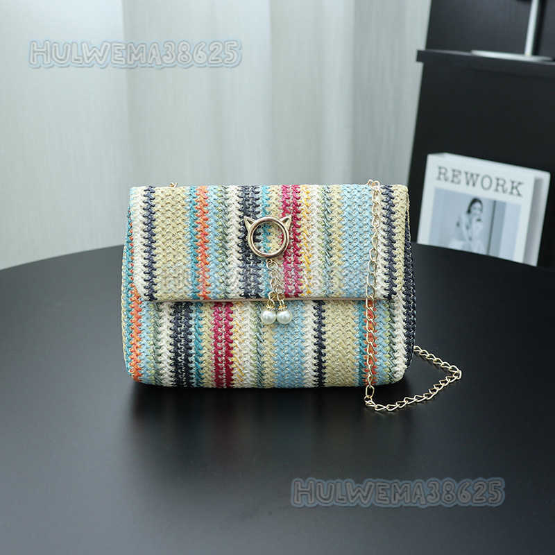 Colorful Woven Shoulder Bag 2025 New Summer Flap Small Square Bag Versatile Fashion Straw Chain Bag H250804