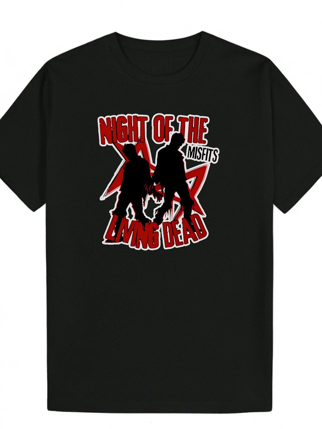 'Night of the Living Dead' Graphic - Black Crew Neck Polyester T-Shirt with Zombie Design, Horror Men's Shirt, Summer Theme Casual Wear