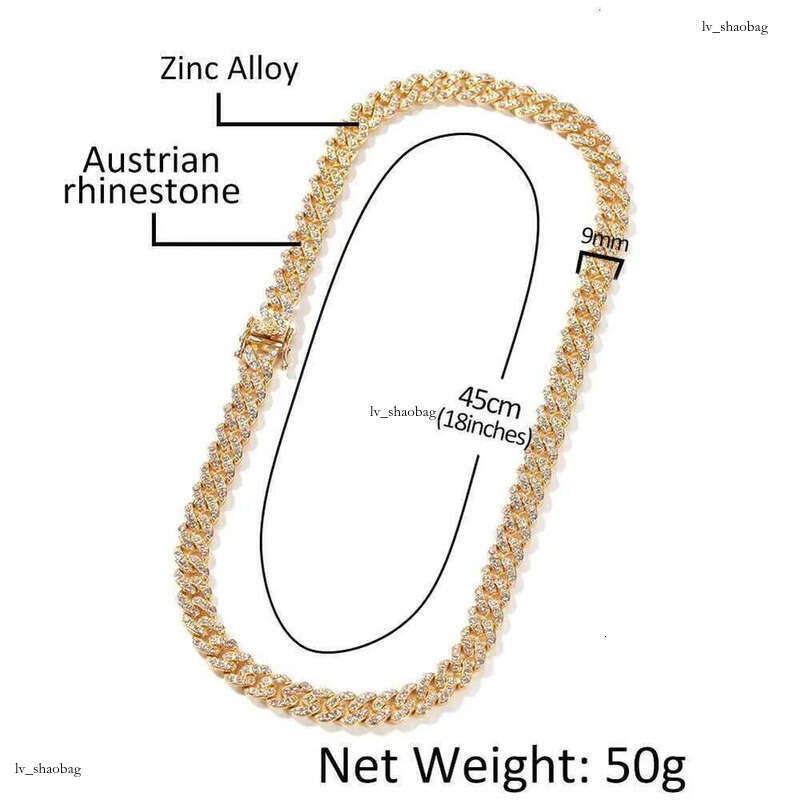 DHCollections 9mm Iced Out Cuban Link Chain Necklace Bracelet Set Hiphop Style Gold Sier Rhinestone Jewellery for men