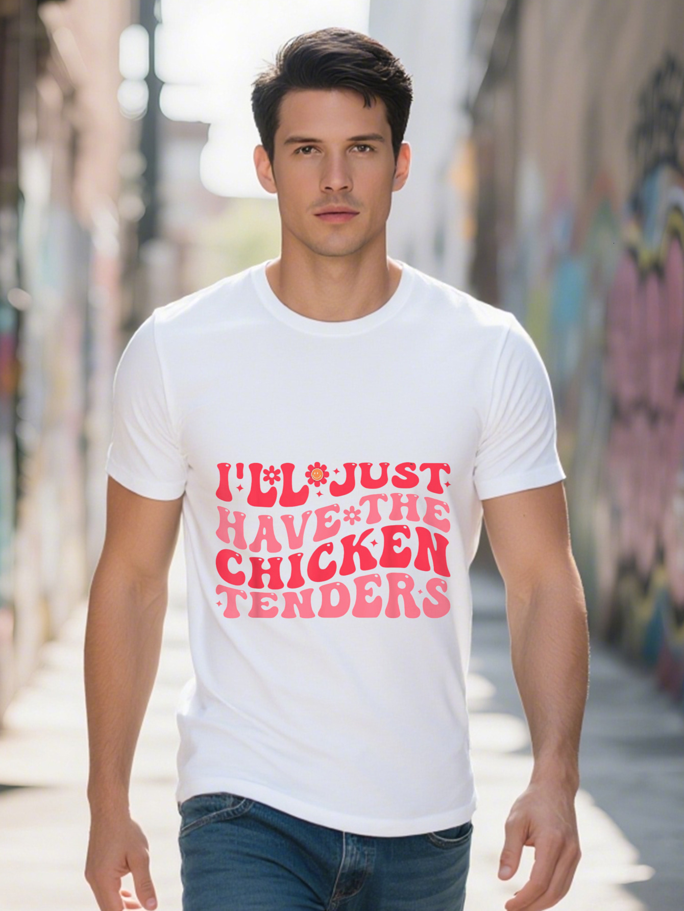 Men s Cotton T Shirt I'll Just Have The Tenders Funny Chicken Print Casual Round Neck Short Sleeve b5efe