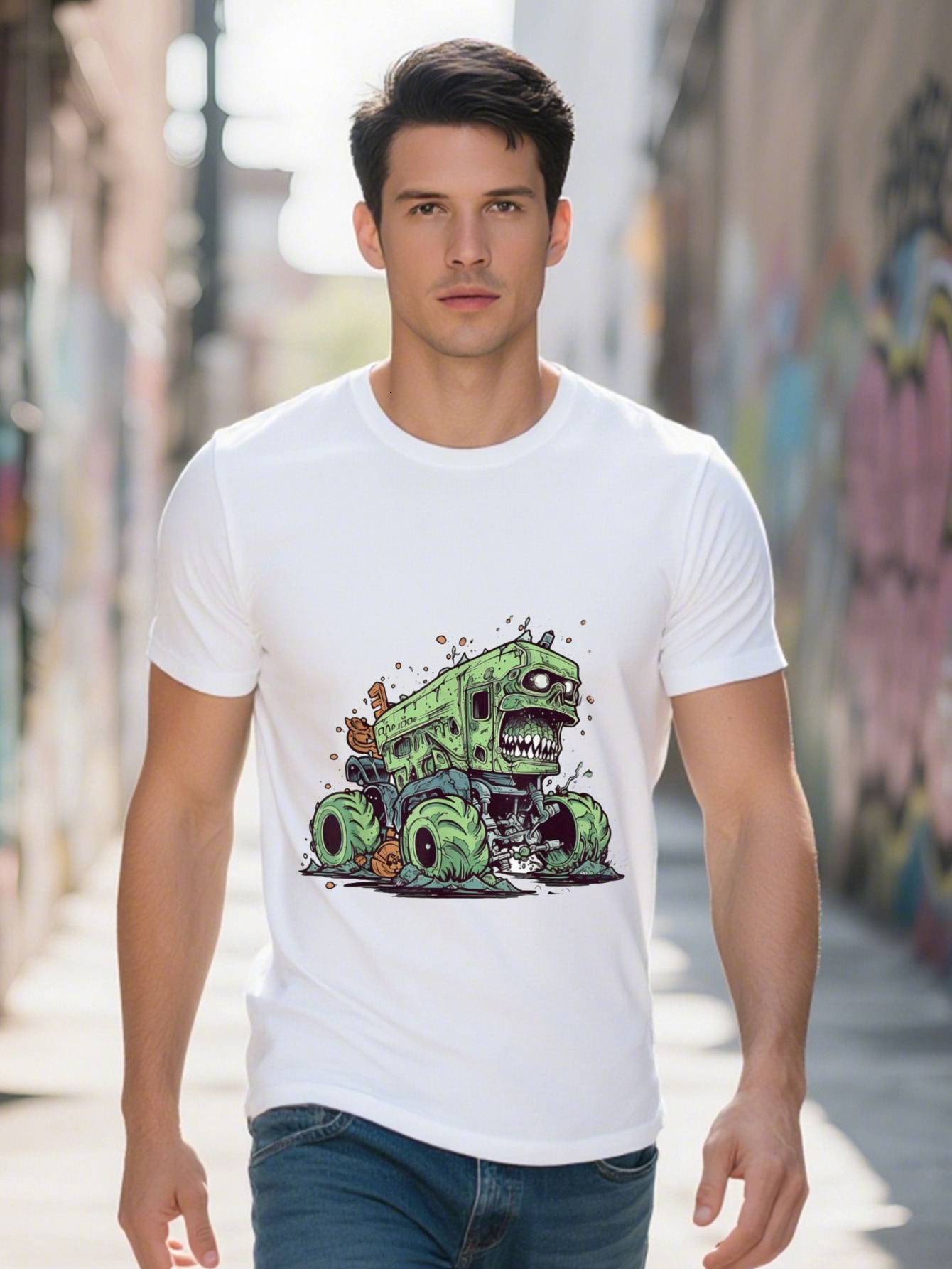 Men s Cotton Zombie Monster Truck T Shirt g Soft Short Sleeve Tee for Casual Wear Fun Youngsters 5b287