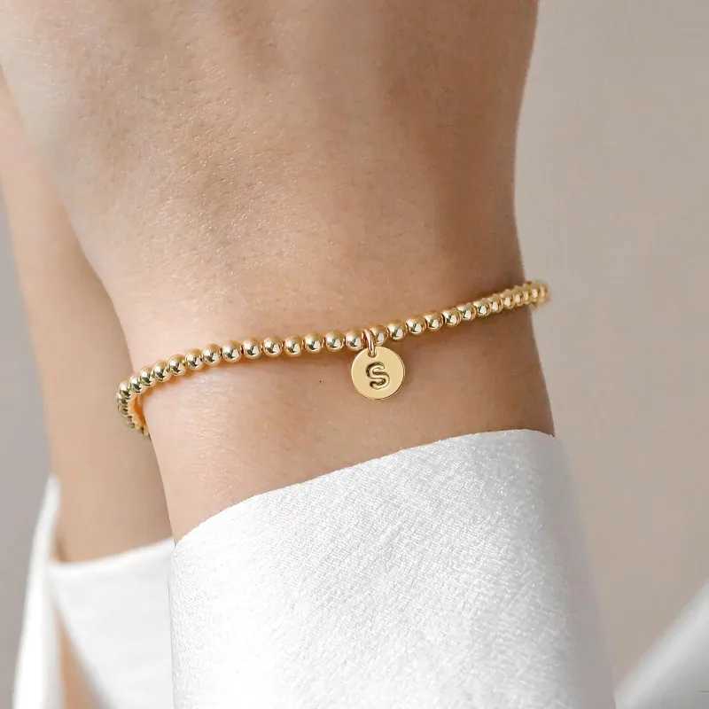 18K Gold Plated Stainless Steel Initial Bracelet for Women Teen Girls Mom - Dainty A-Z Charm Disc Bracelet Jewelry XJ250804