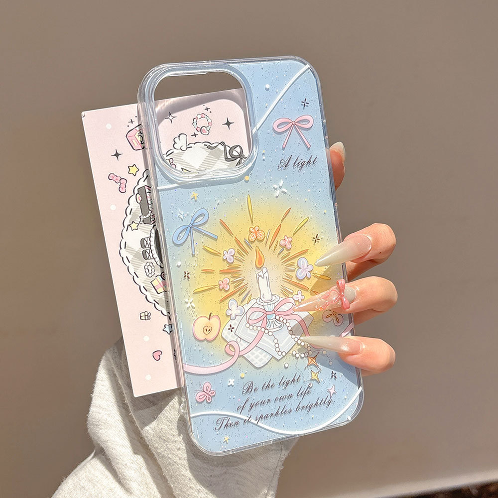 Minimalist Floral iPhone 15 Pro Max Case - Elegant TPU Cover with Candle & Cloud Design, Slim Shockproof Protective Shell for iPhone 16/14