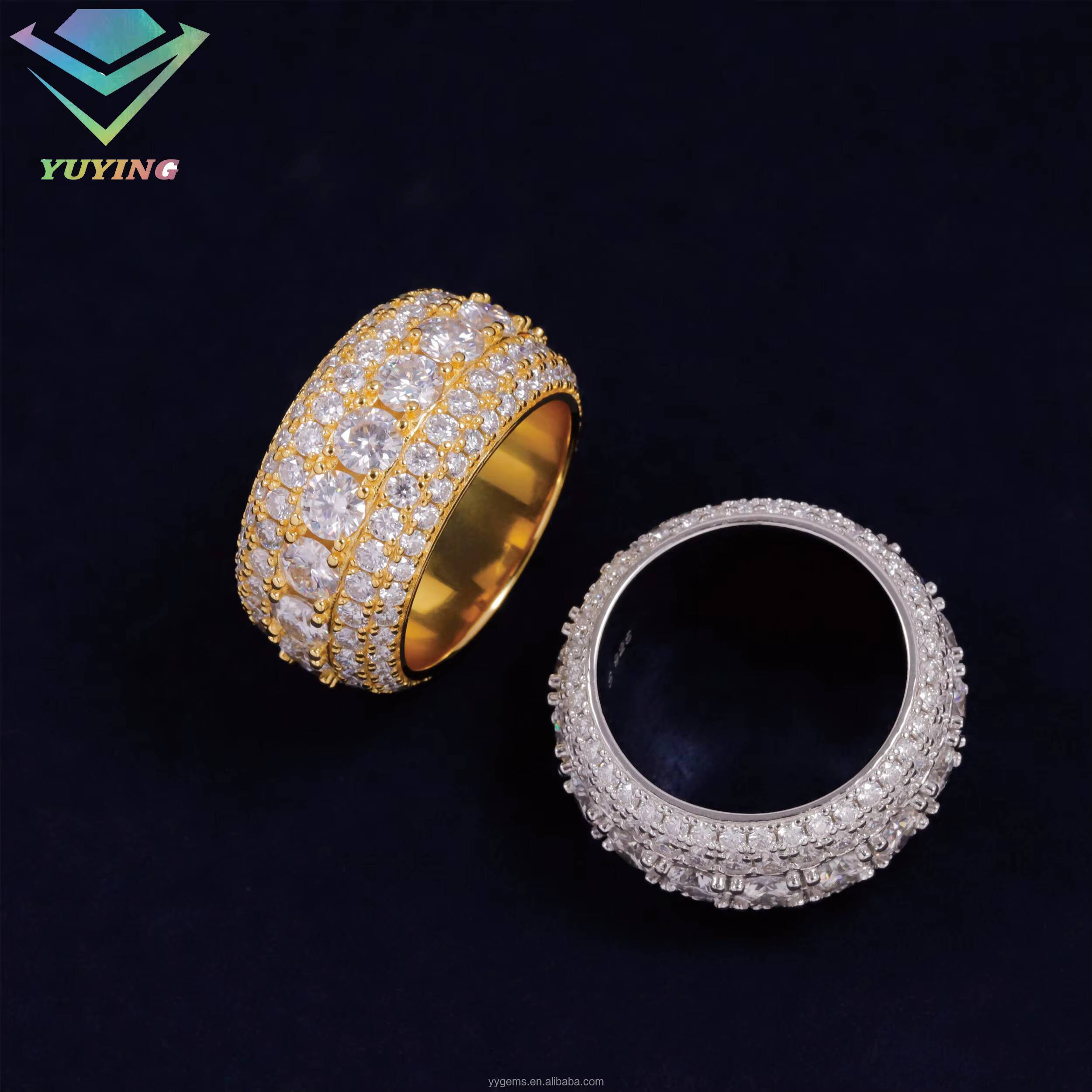 Luxury Full Iced Out Cuban Ring Fine Jewelry 925 Sterling Silver Hip Hop Ring for Men VVS Moissanite Diamond Cuban Ring