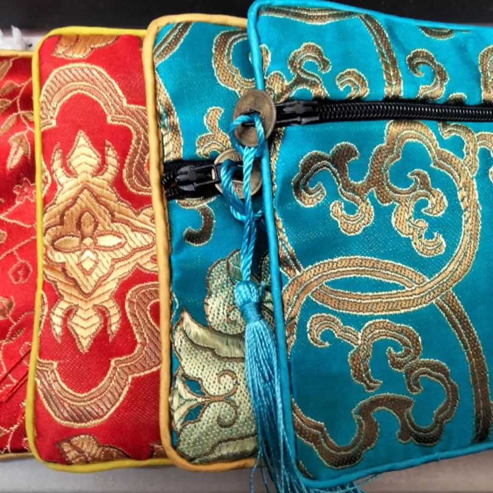 Tassel Mini Embroidery Canvas Coin Purse Copper Cash Pendant Dragon Flower Jewelry Packing Bag Storage Bag Large Capacity G250802