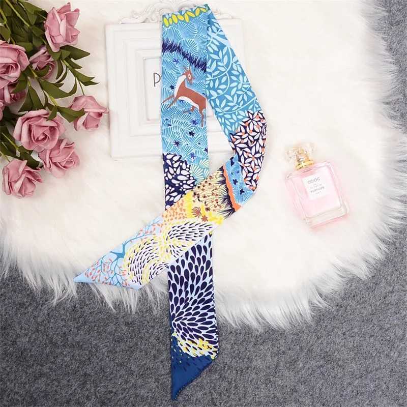 2023 New Luxury Brand Skinny Silk Scarf Bag Scarf for Women Deer Print Scarf Long Handle Bag Scarves Wraps Drop Shipping X250804