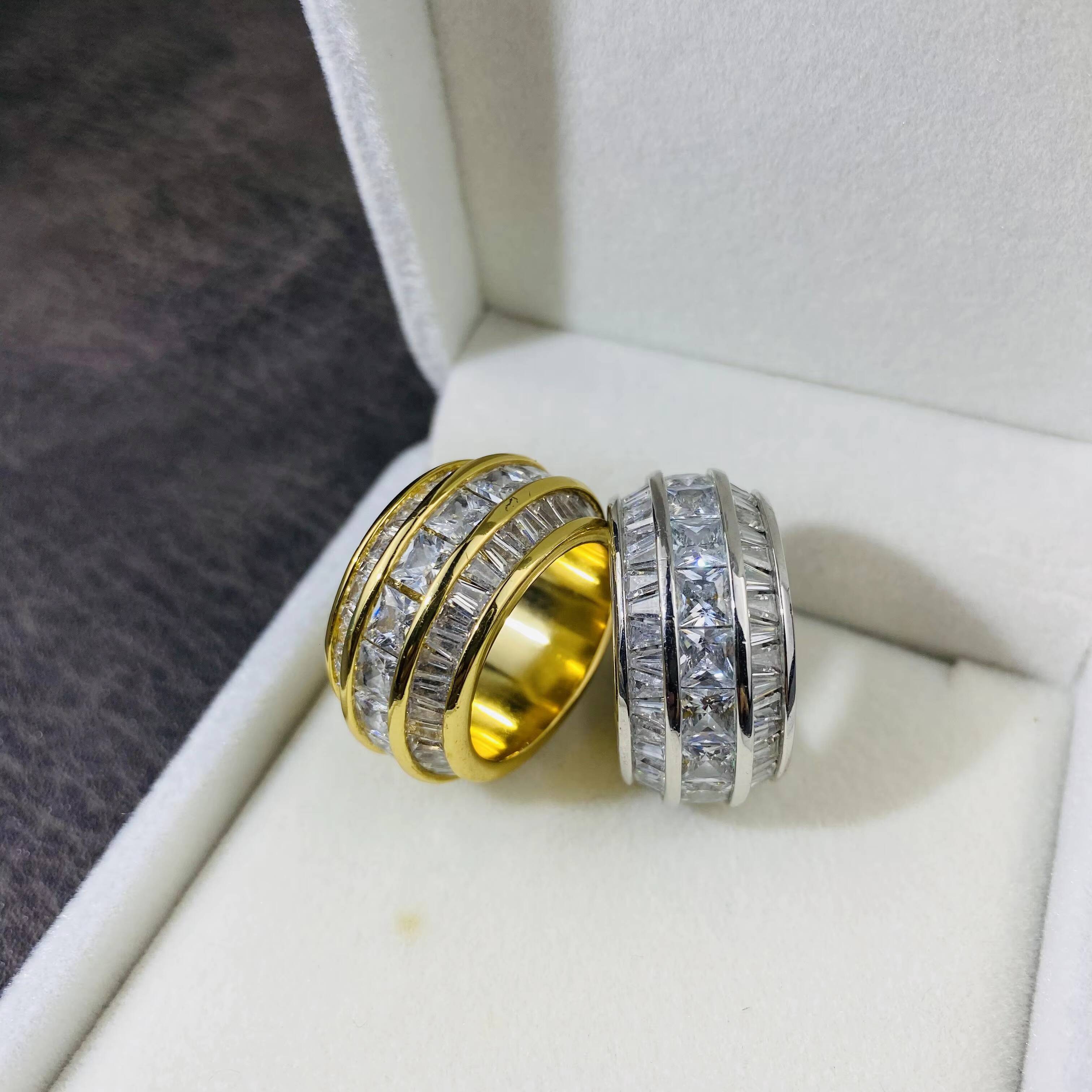 Chic Cubic Bezel Set Diamond-Like Finish 3 Layered Stackable Ring for Rappers