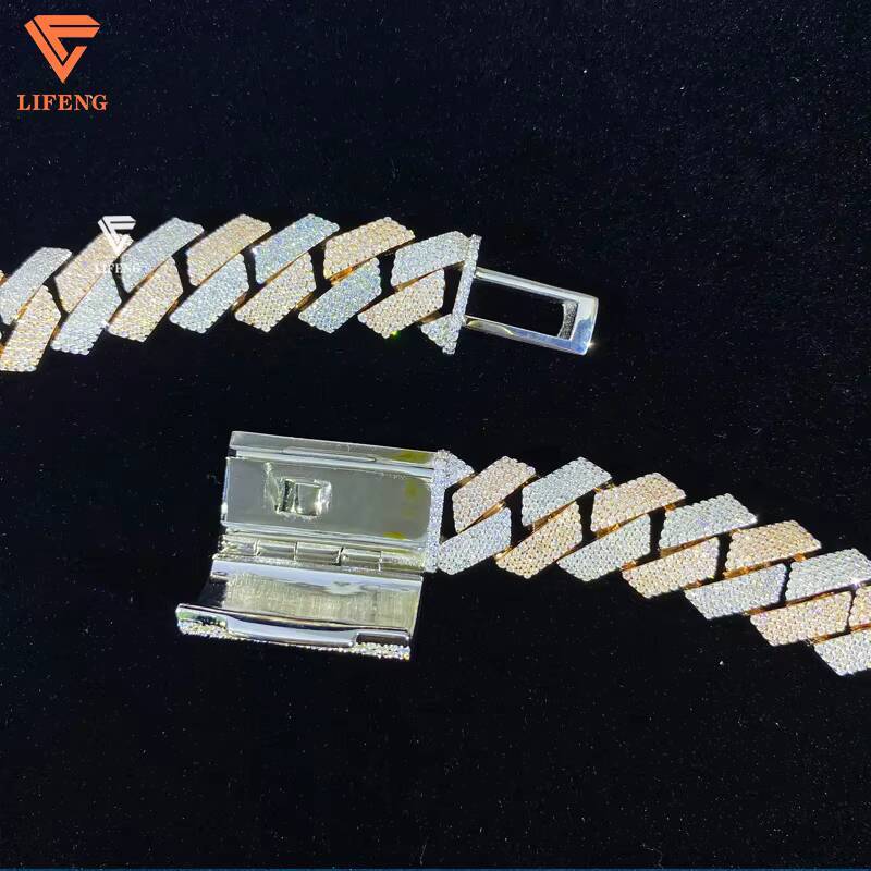 Iced Hip Hop Jewelry Luxury Two Tone Rose Gold 15mm Classic Moissanite Cuban Link Chain Necklace 925 Silver Men Cuban Chain