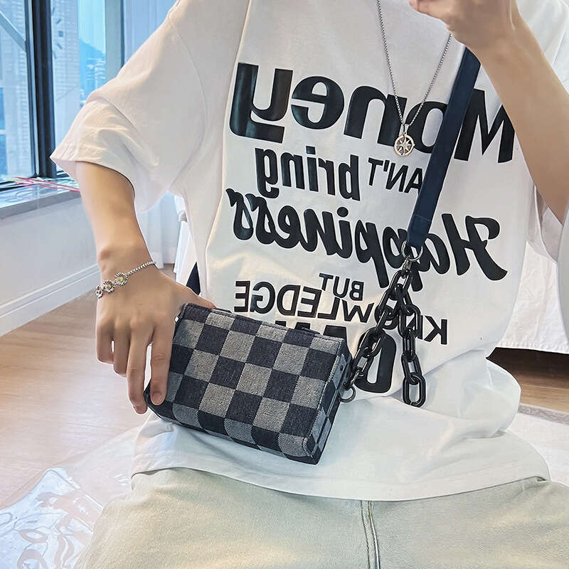 DHessentials Denim Chain Small Square Men Trendy Brand Casual Versatile Fashion Korean Version Box Canvas Single Shoulder Crossbody Bag Women