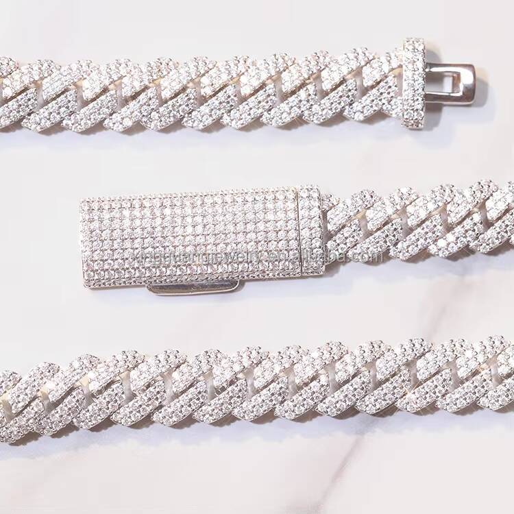 XG 10mm Moissanite Cuban Chain Necklaces for Men Pass Diamond test 925 Silver Iced Out Vvs Moissanite Cuban Link Chains