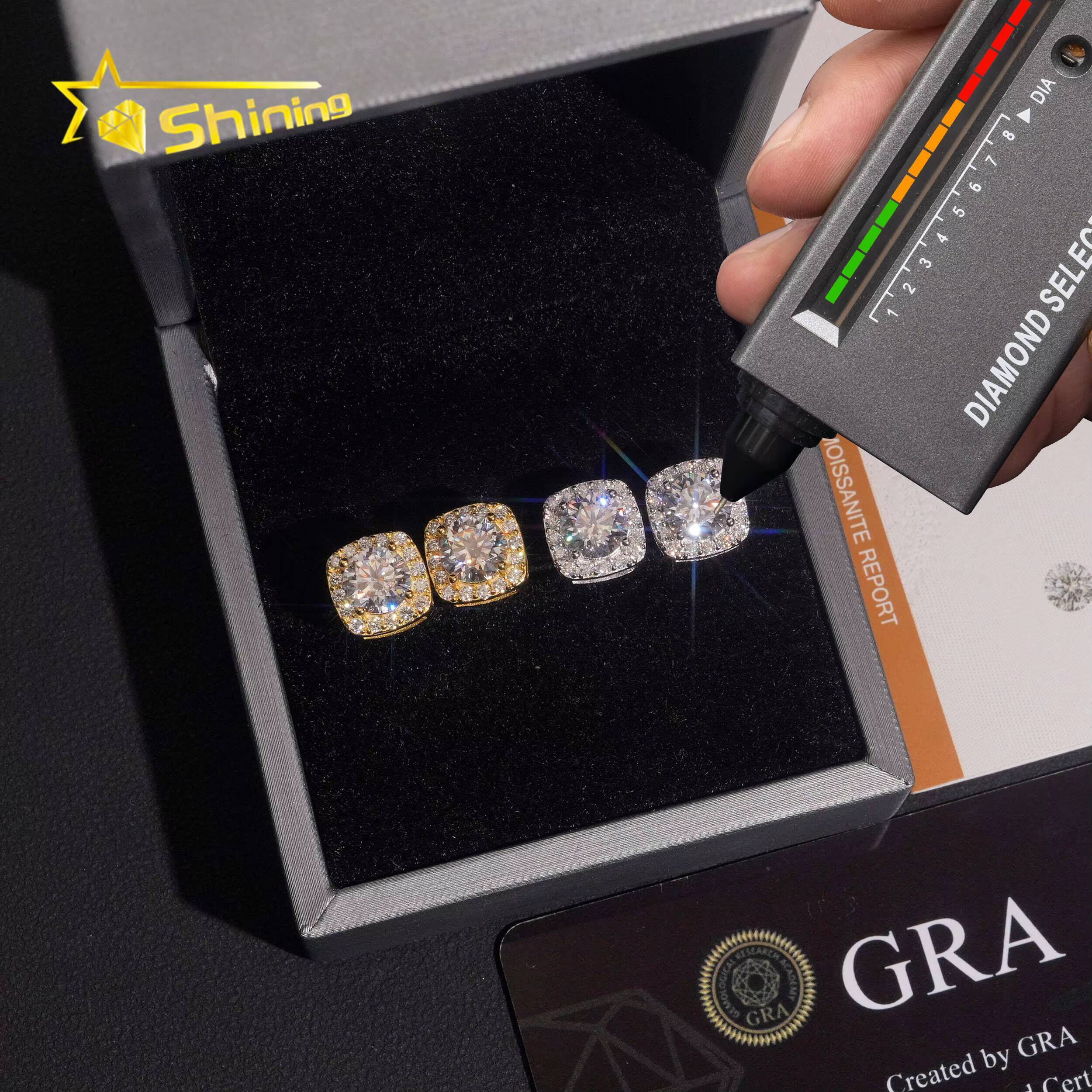 USA Warehouse Fast Shipping 9.5mm Earrings 925 Sterling Silver Gold Plated Pass Diamond Test Moissanite Screw Back Stud Earring