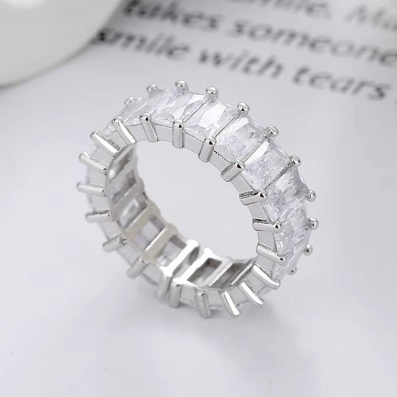 Unisex Punk Couple Ring Square Asscher Cut Zircon Trendy Hip Hop Brass Design Resizable for Engagement Wedding Party