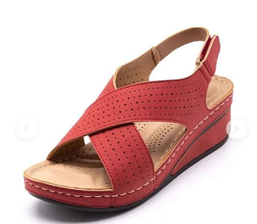 Summer 2023 New Sandals Wedge Stitched Breathable Velcro Hollow Large Size Women's Shoes