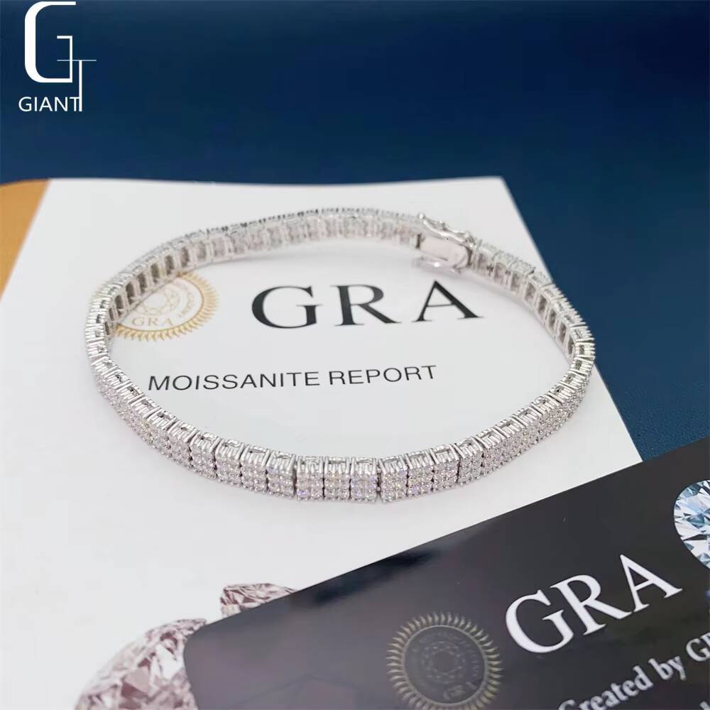 New Arrival 3 Rows Moissanite Tennis Bracelets White Gold Plated Hip Hop Fine Jewelry 925 Silver Diamond Tennis Chain Bracelets