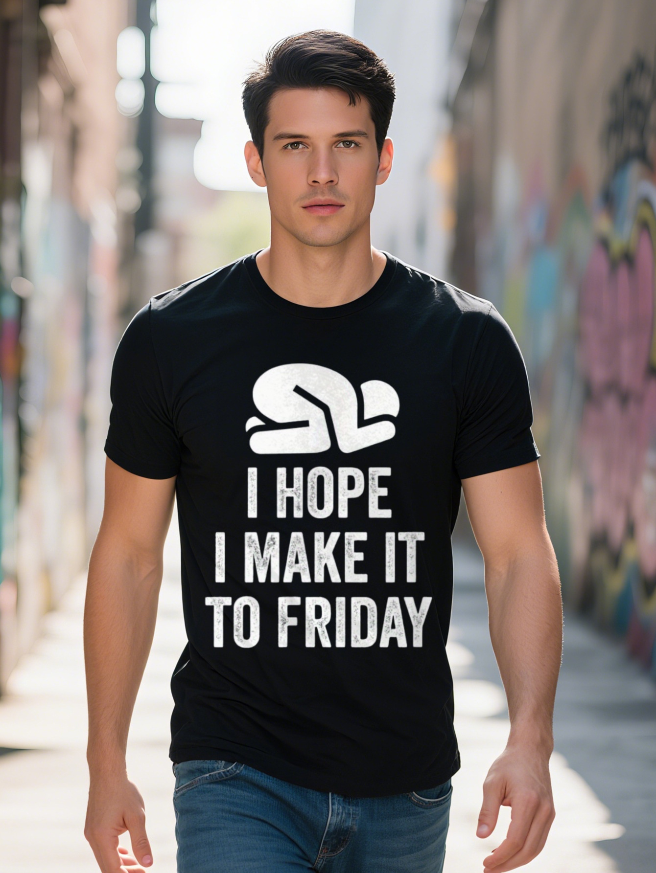Men s Cotton T Shirt Hope I Make It to Friday Humorous Graphic Round Neck Short Sleeve Glossy Black hine f149a
