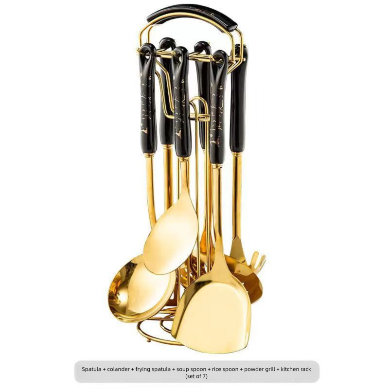 Stainless Steel Cooking Colander Ceramic Handle Stirring Spoon Household Kitchen Utensils Frying Spatula High Temperature Resistant Set