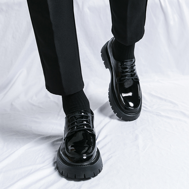 21289- Casual British style versatile height increasing round head business suit black thick soled Korean version men's leather shoes