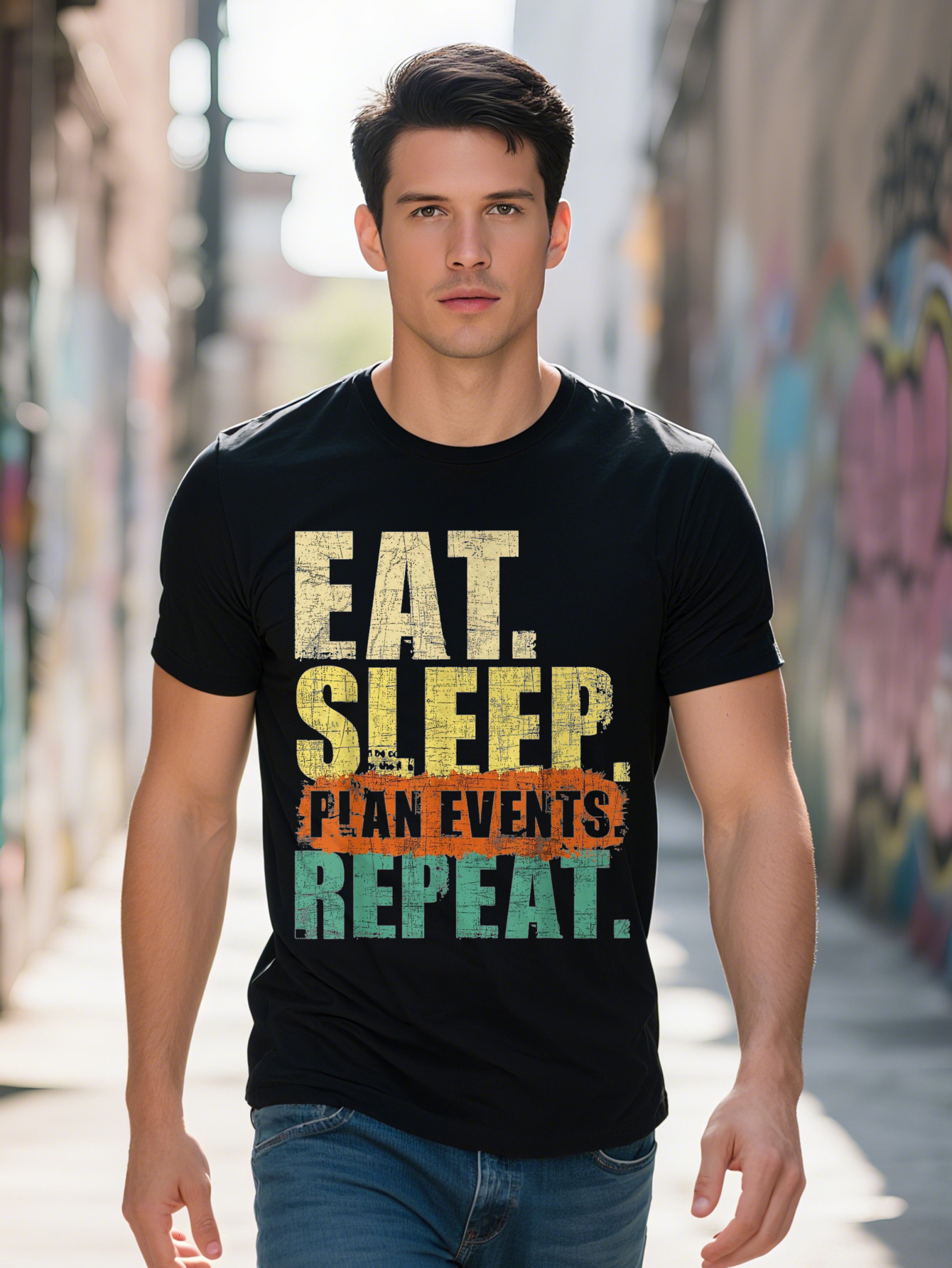 Event Organizer Party Planner Graphic T-Shirt Cotton Casual Crew Neck Short Sleeves Slight Stretch Knit Fabric 9bcee