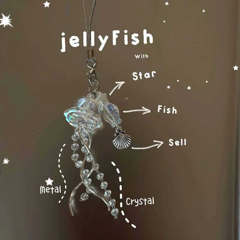 2K Jellyfish Tassel Mobile Keychain Jellyfish Beaded Phone Charm Keycord Korean Sea Shell Fish Beads Chain Backpack Keyring G250802