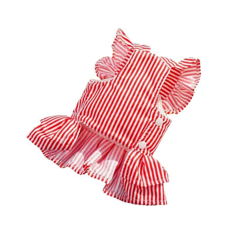 Dog Cat Leashable Little Flying Sleeve Striped Breathable Jumpsuit Pet Dress Suitable for Spring and Summer