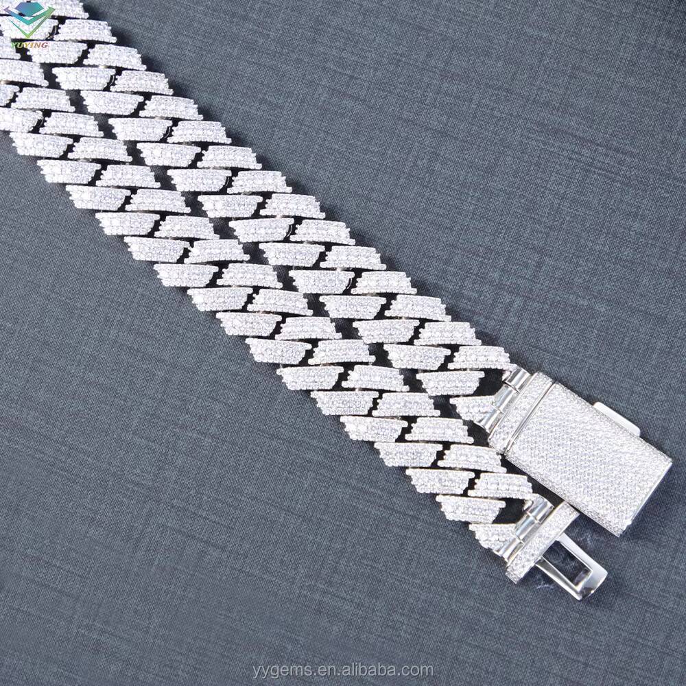 14k White/yellow/rose Gold Plated Cuban Chain 20mm 3rows S925 Silver Iced Out Bling Moissanite Cuban Link Chain Necklace