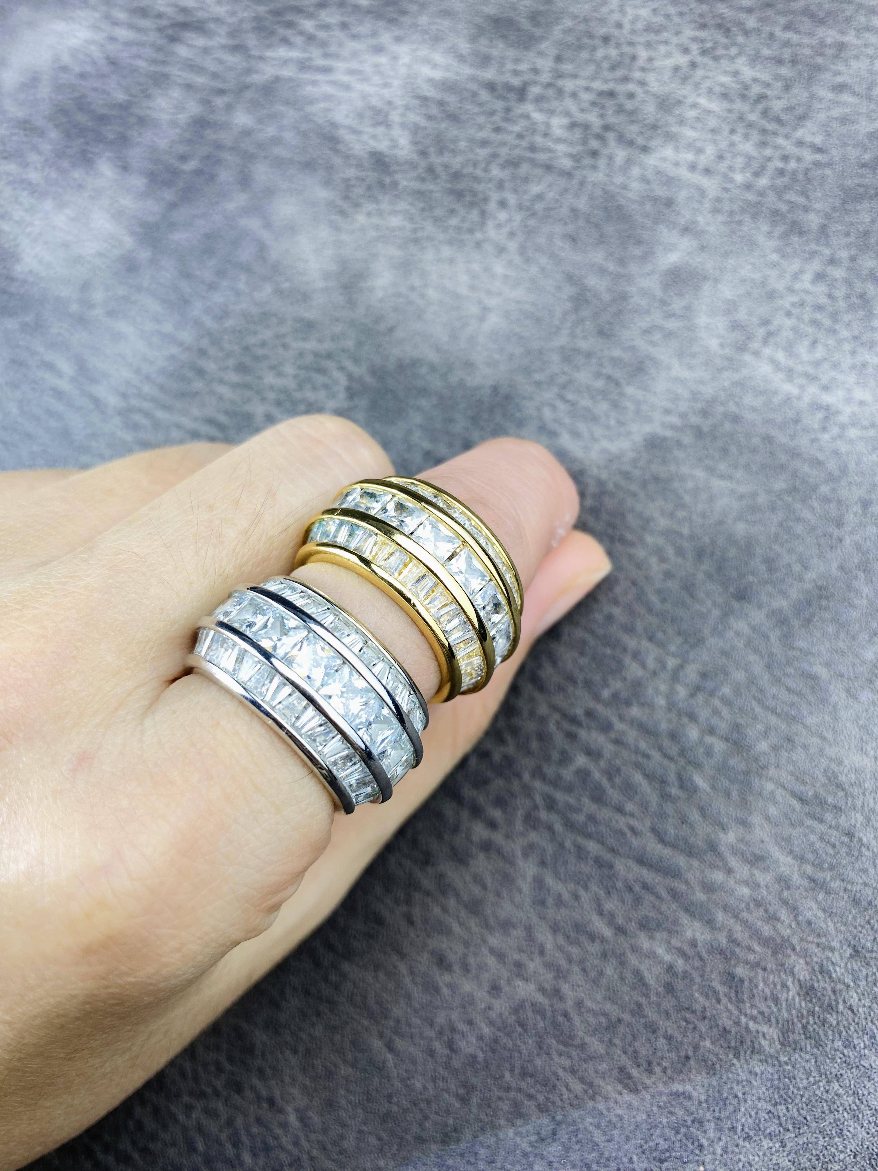 Wholesale Hip Hop Fine Jewelry Rings Hip Hop 3-row Square Baguette Cubic Ring for Men Women