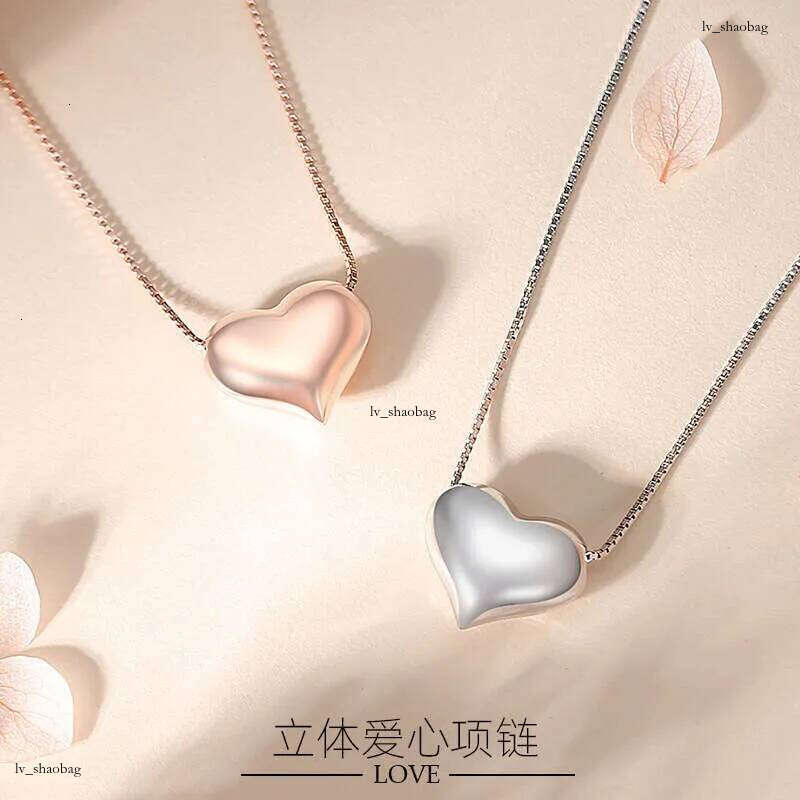 DHcollections S Sier Three Dimensional Heart Necklace Minimalist Polished Clavicle Chain Smooth High End Style Jewelry for Women