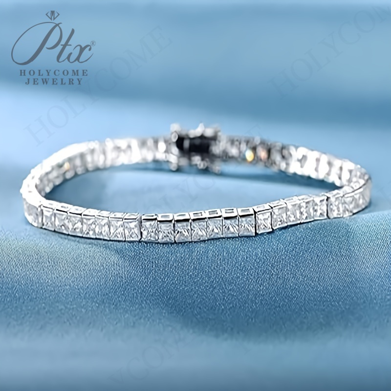 Vintage Princess cut Cubic Zirconia Bangle Bracelet 925 Silver Engagement Wedding Square Stone Tennis Bracelets For Women Bridal Party Jewelry