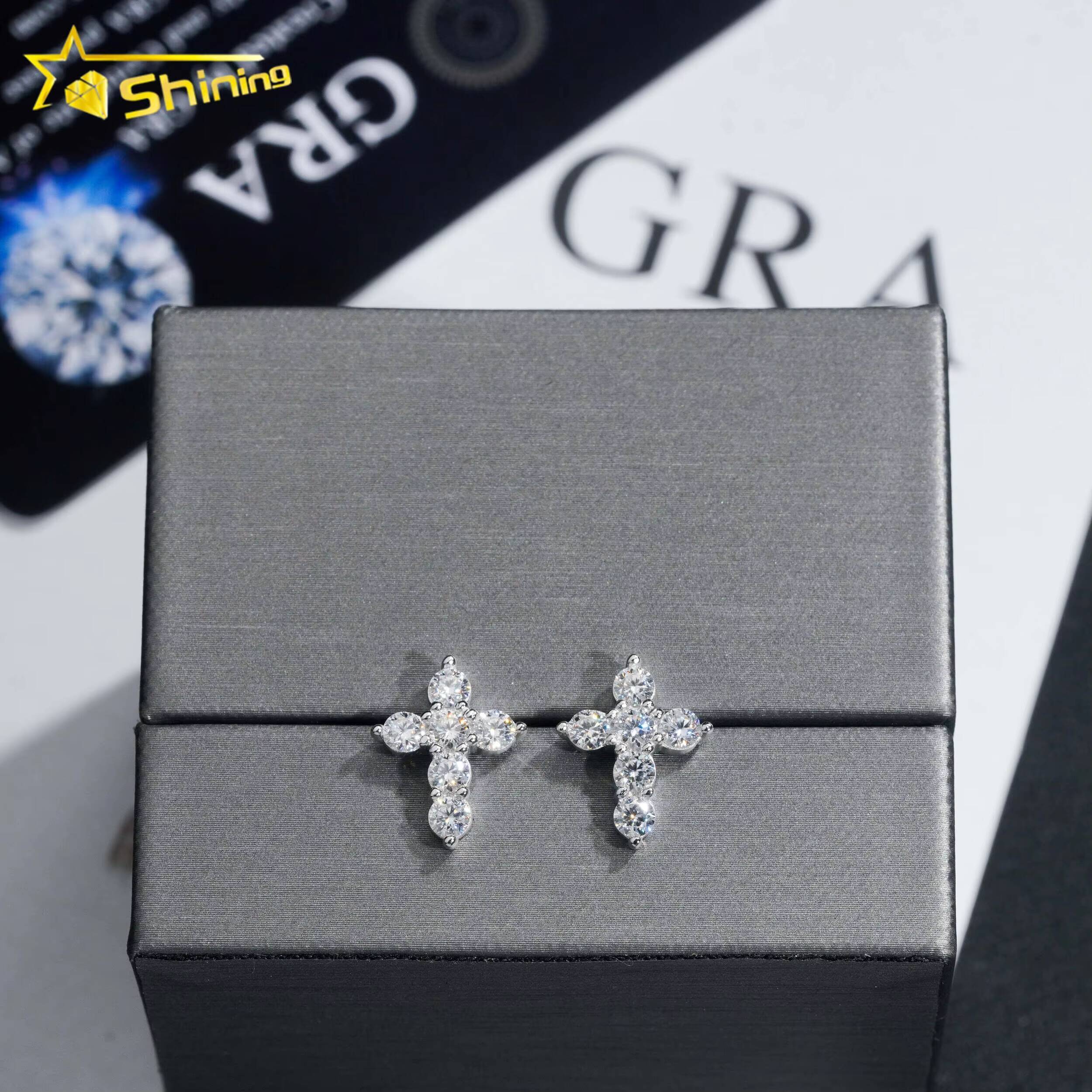 Hip Hop High Quality Wholesale 18k Gold Plated Cross Stud Mens Moissanite Earrings