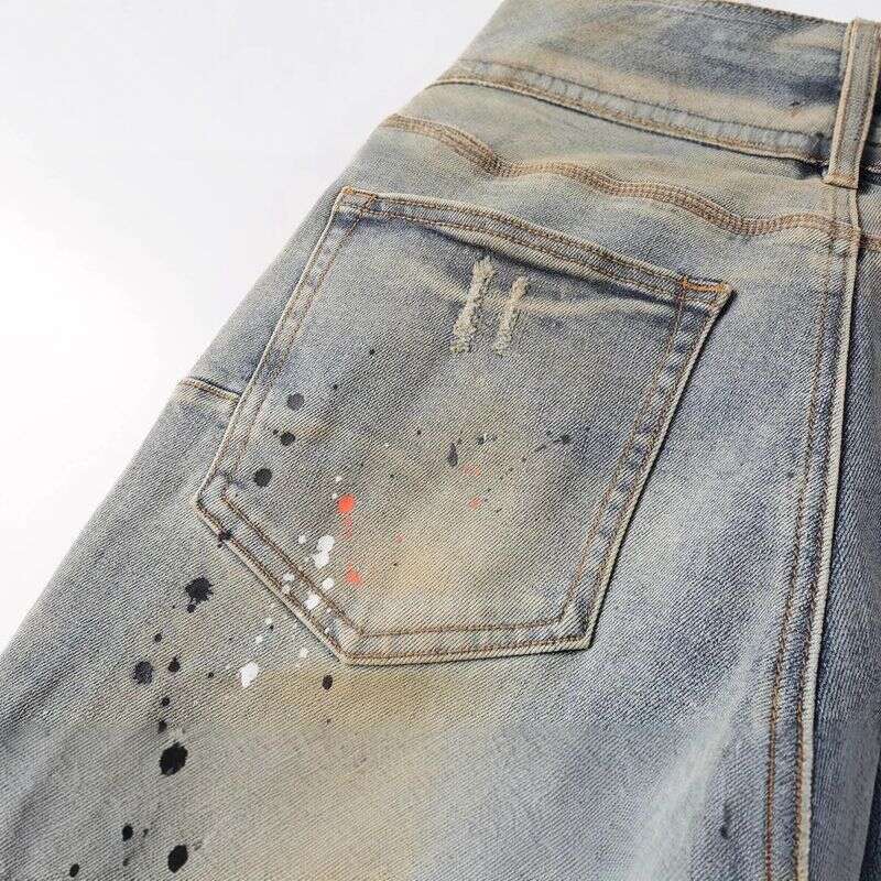 Men's Clothing Solid Color Retro Trend Hip Hop Handsome Drip Slim Stretch Skinny Jeans