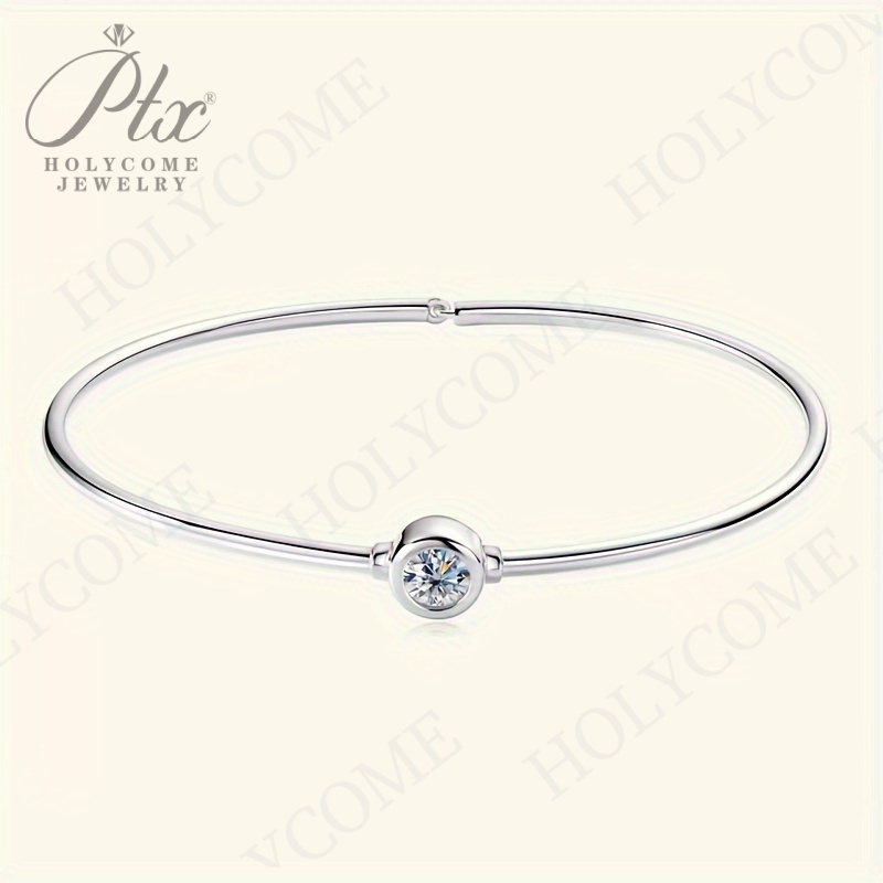 Original Pure 925 Sterling Silver Cuff Bangle Bezel 5mm Moissanite Bracelet For Women Simple Hand Chain Luxury Jewelry GRA Certified