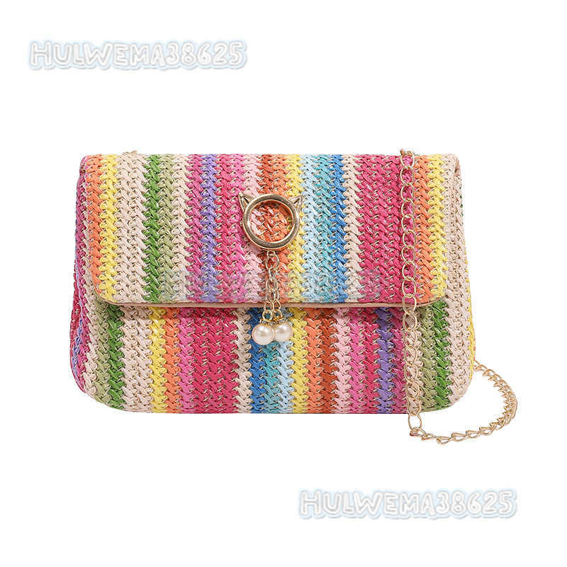 Colorful Woven Shoulder Bag 2025 New Summer Flap Small Square Bag Versatile Fashion Straw Chain Bag H250804