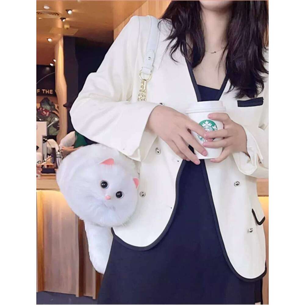 One Shoulder Female Design Small Man Messenger Versatile Hand Made Autumn and Winter Plush Cute Cat Bag