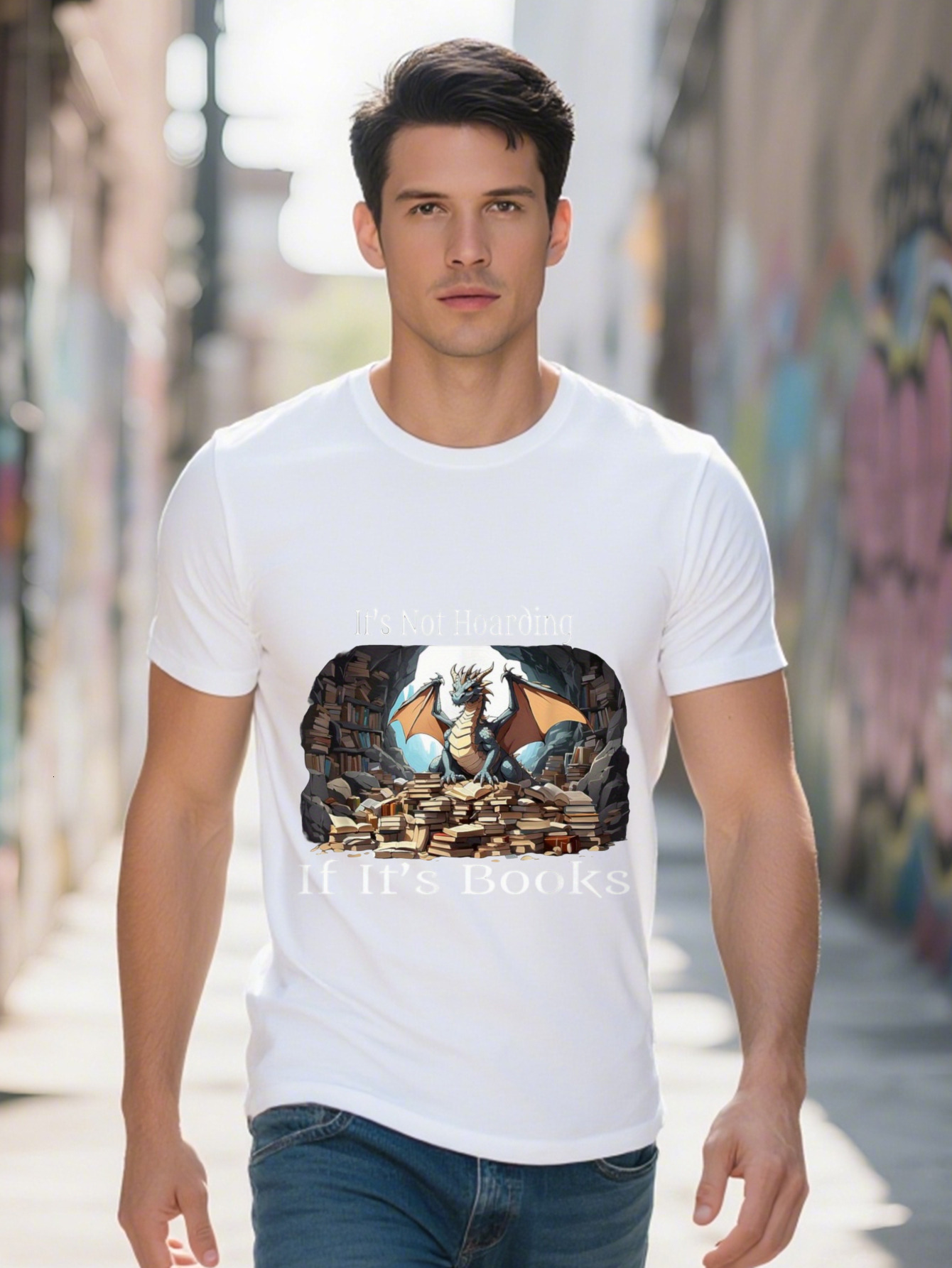 Funny Hoarding Books For Fantasy Dragon Lovers T-Shirt funny graphic tee for men and women Cotton Breathable Fabric fc137