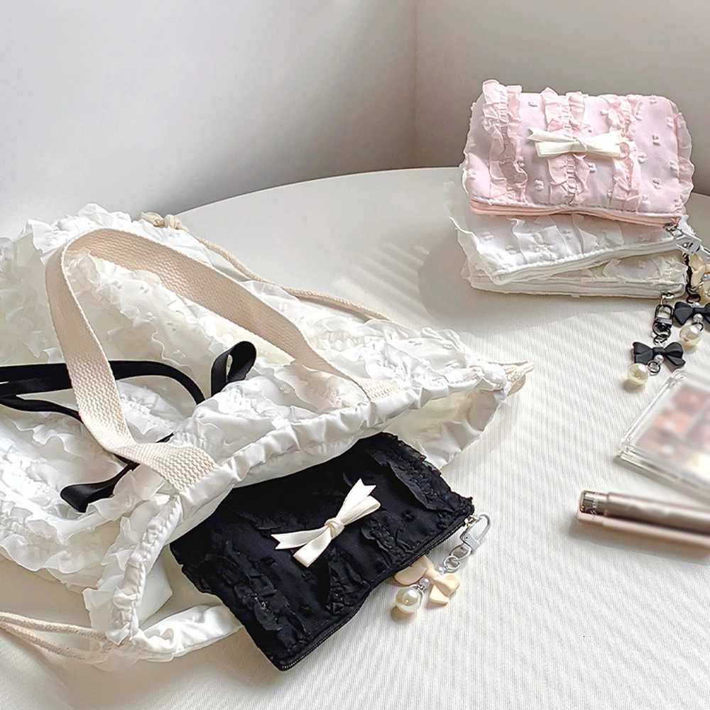 Cute Lace Bow Coin Purse Portable Cosmetic Storage Bag Womens Wallet Key Makeup Lipstick Pouch Headphone Organizer Clutch Bags G250802