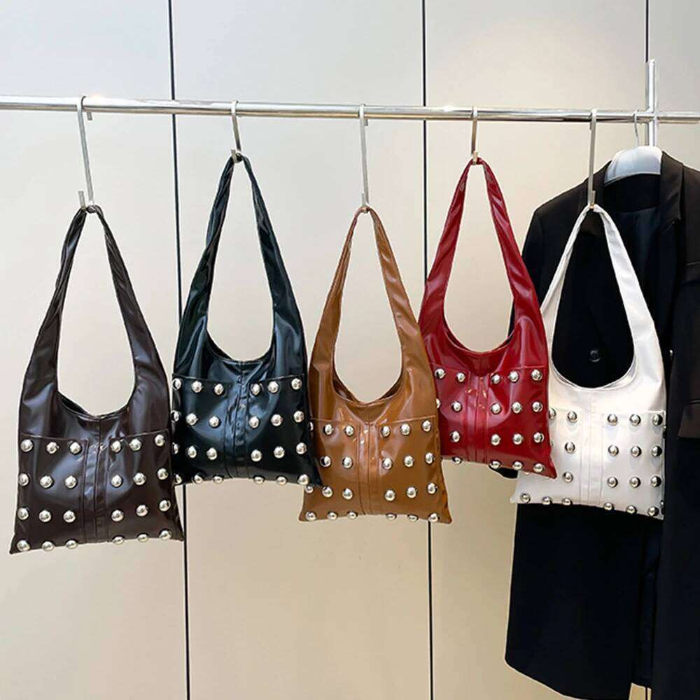Fashion Rivet Shoulder Soft PU Leather Tote Bags For Women 2025 High Quality Handbag And Purses NEW Female Clutch Bucket Bag