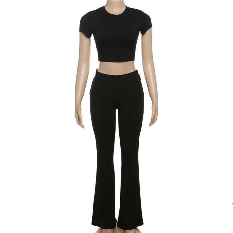 Summer New Simple Comfortable Solid Color Slim WaistExposing Short Sleeve TShirt High Waist Long Pants TwoPiece Set for Women 240808