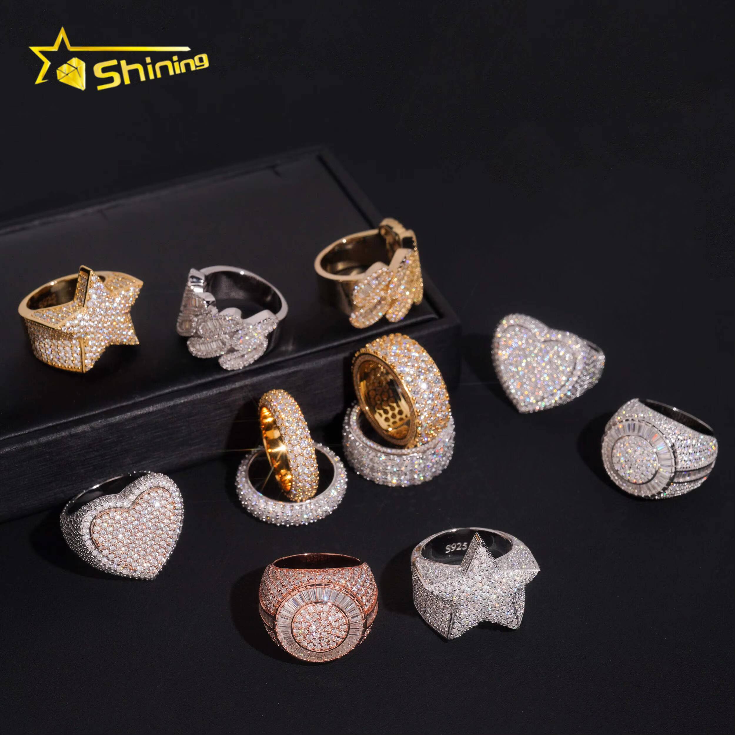 Luxury Hiphop Ring 925 Sterling Silver Gold Plated Iced Out VVS Moissanite Pass Diamond Tester Ring Men