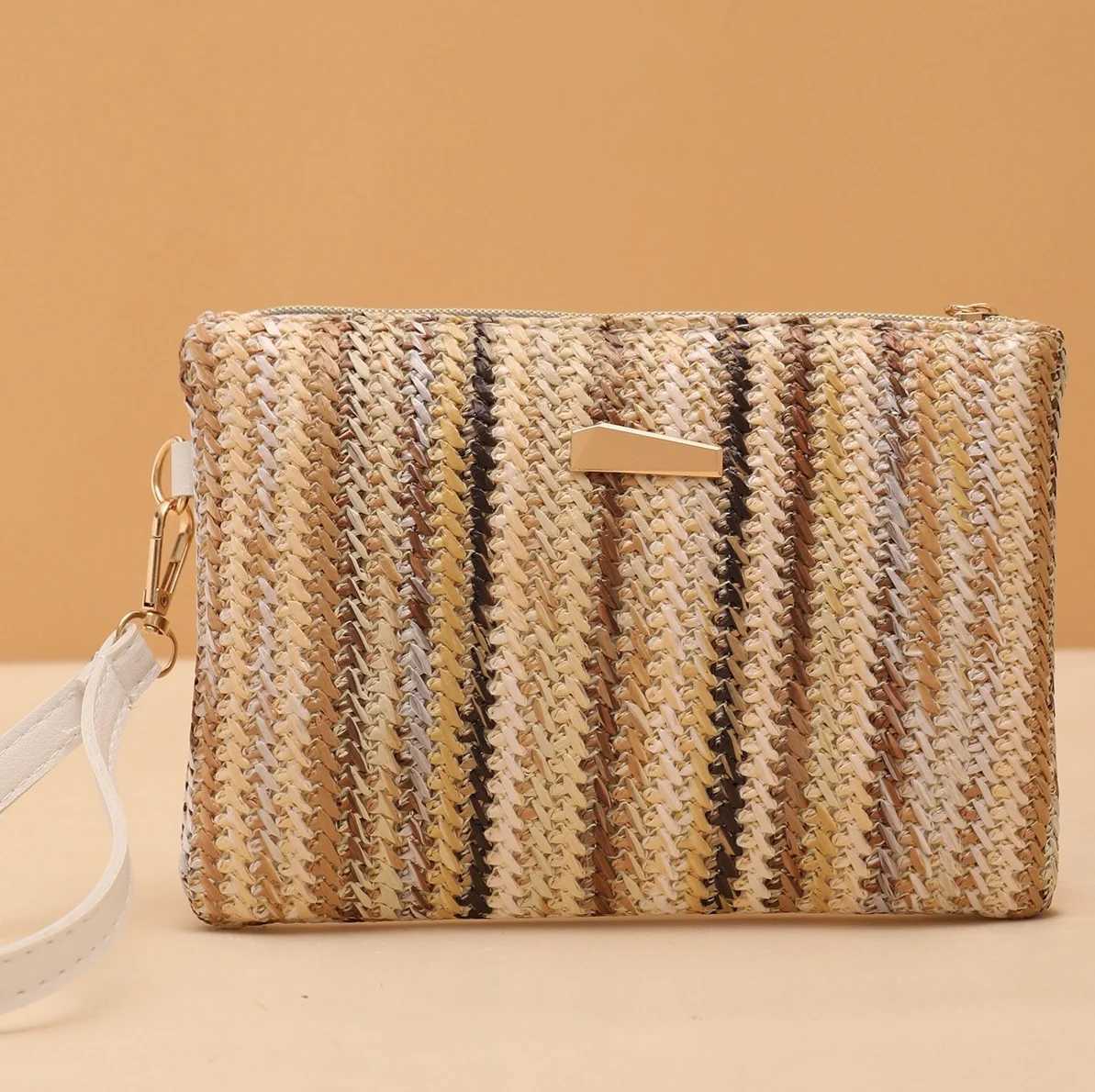 Women Summer Retro Straw Woven Bag Handbag Fashion Colorful Bohemian Woven Wristlet Bag Beach Wallet Money Bag Clutch Coin Purse G250802